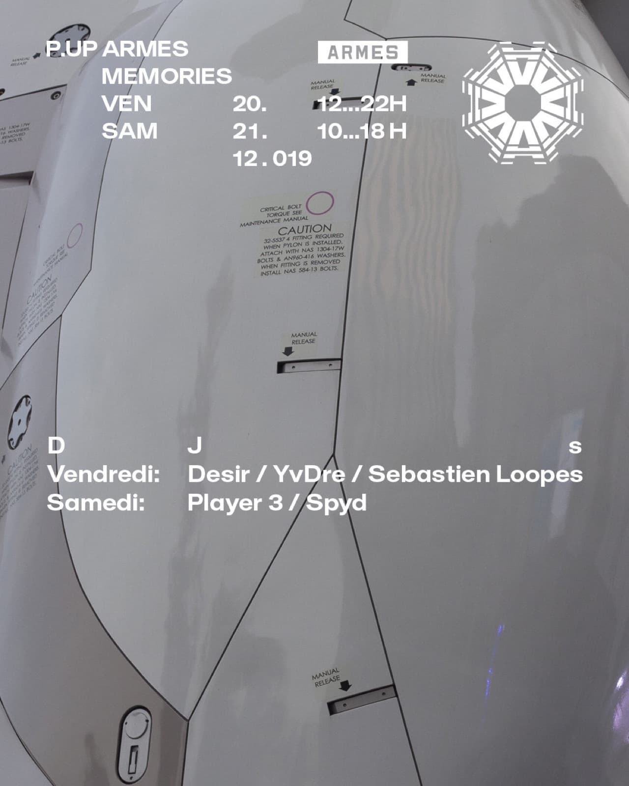 Affiche du pop-up Armes x Memories, vendredi et samedi
