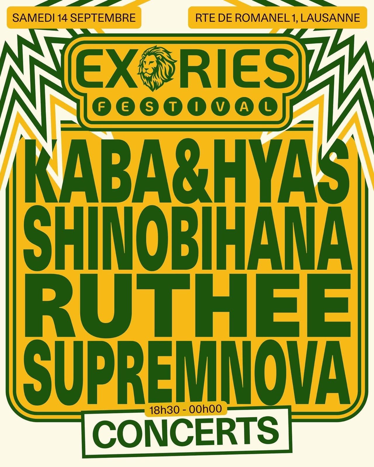 Affiche du festival Exories : Kaba & Hyas, Shinobihana, Ruthee, Supremnova